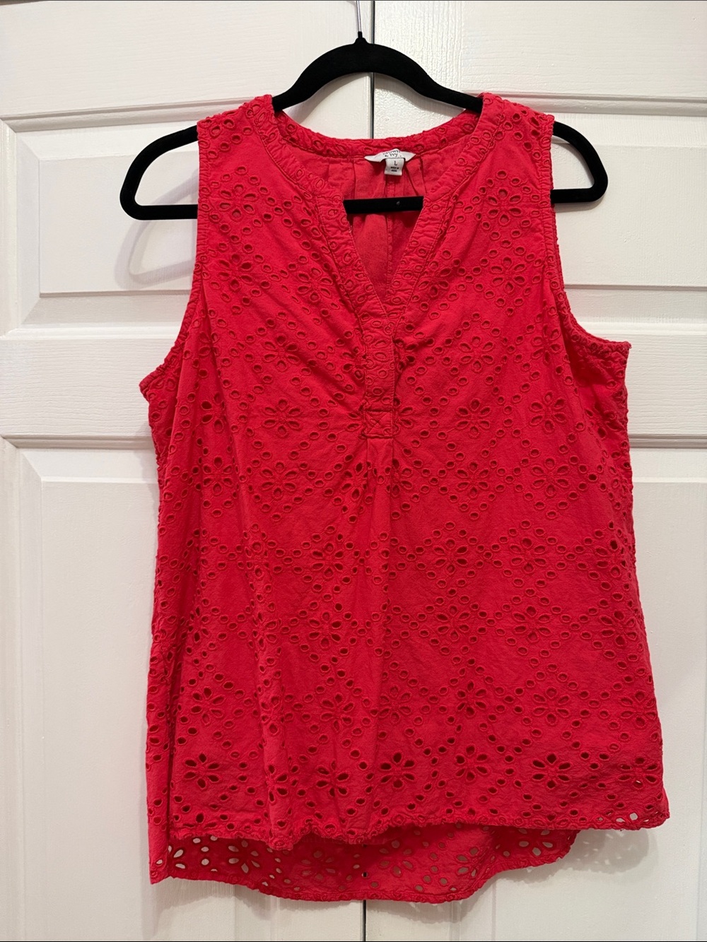 crown & ivy Bright Coral Eyelet V-Neck Sleeveless Top